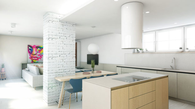 Navrh kuchyne pri prerabke bytu v Bratislave sikovne navrhol interierovy dizajner.
