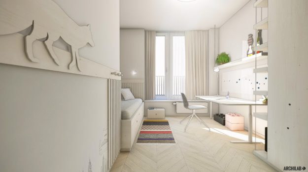 Navrh detskej izby v prijemnom dizajne s prirodnymi materialmi.