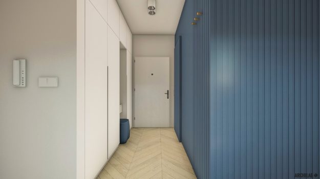 Navrh a realizacia interieru v Slnecniciach v minimalistickom dizajne s drevenou podlahou s madarskym vzorom.