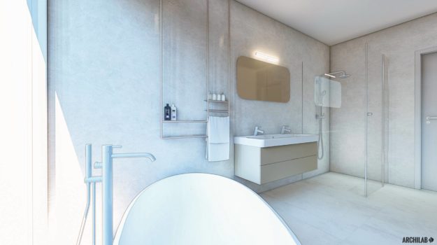 návrh dizajnovej kúpeľne v rodinnom dome v Bratislave