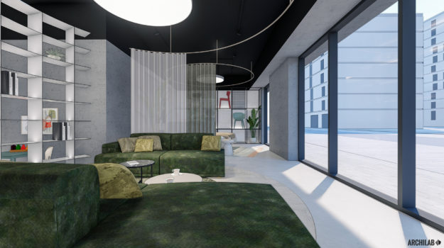 návrh interiéru predajne dizajnového sedacieho nábytku v Urban Residence