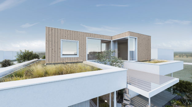 návrh rodinného domu v Miloslavove so zelenými extenzívnymi strechami